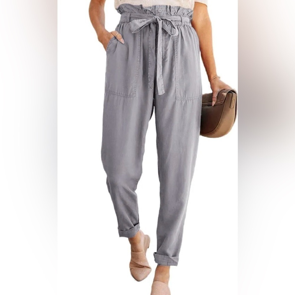 THREAD + SUPPLY womens dusty blue high waisted pants with cinched tie waist Sz M
